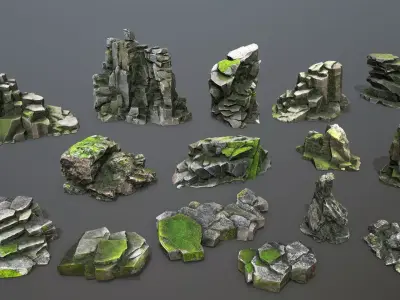 mossy rocks Low-poly 3D model