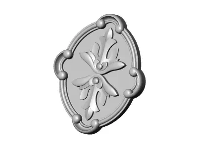 Oval scroll frame and carved floral ornament relief 3D print model
