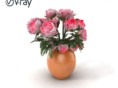 Pink Peonies in Rustic Vase model pack Low-poly 3D model