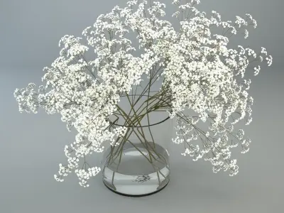 White wildflowers in glass vase 3D model