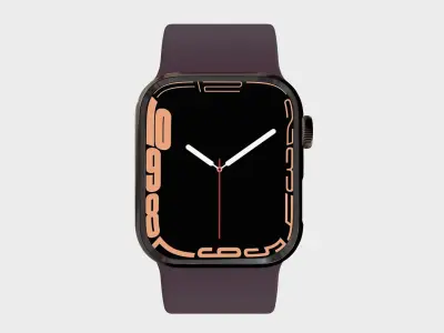 Apple Watch 7-Silver Stainless Steel Case Dark Cherry Sport Band Low-poly 3D model