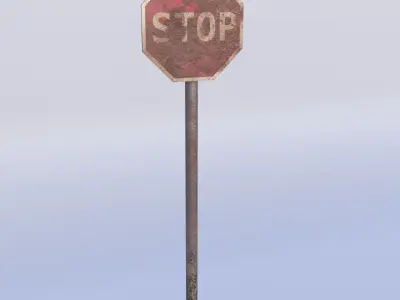 Game-ready Stop sign rusty Unity Unreal Engine  Low-poly 3D model