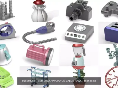 INTERIOR ITEMS AND APPLIANCE VALUE PACK 3D Model Collection