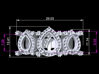 3 Pear Gem Luxury Ring 3D print model