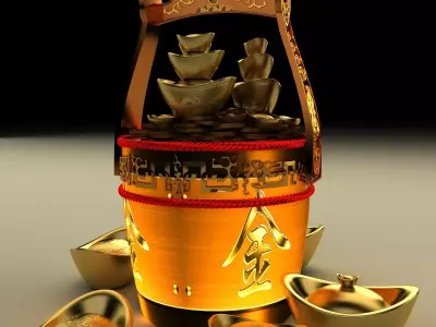 Chinese gold Ingot bucket 3D model