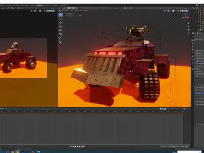 car 1 armored vehicle with gun Low-poly 3D model