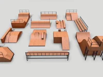 Modular Wooden Skatepark Low-poly 3D model