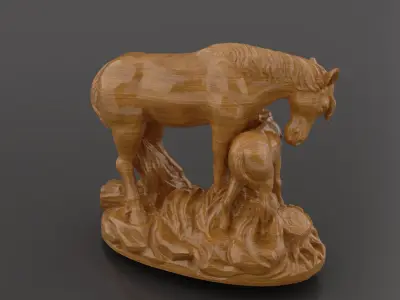 Horse and Foal 3D Model  Artistic Sculpture  3D print model