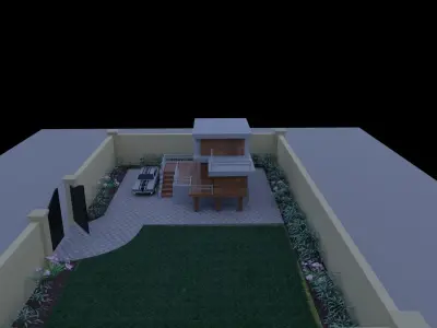 A modern house with big beautiful garden 3D model