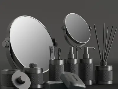 088 Bathroom decor set ACCESSORIES Charcoal Matte 00 3D model