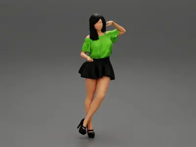 Woman In Mini Dress Is Standing On One Leg 3D print model