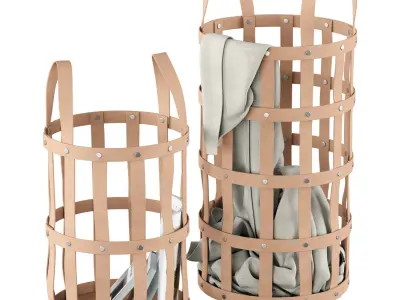 Woven Recycled Leather Storage Bins Pottery Barn Teen 3D model