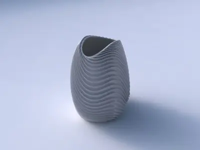 Bowl compressed with wavy extruded lines 2 3D print model