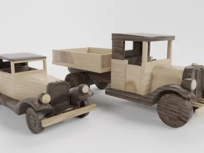 Wooden Toy Car Wooden Toy Truck Low-poly 3D model