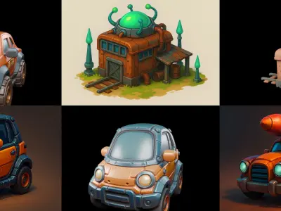 Stylized Car Advanced model bundle 13 pack 100 glb 3D model