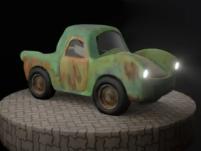 car model old rusty truck with lights Low-poly 3D model