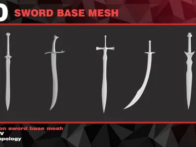 10 SWORD BASE MESH- VOL 01  Low-poly 3D model
