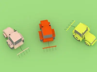 Low Poly Tractor three farm tractors Low-poly 3D model