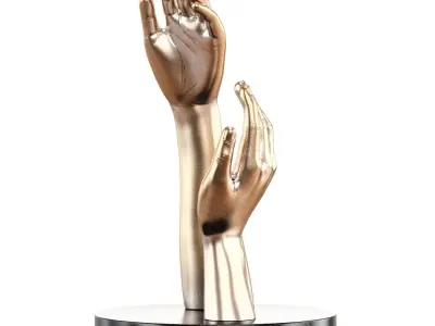 Two decorative hands on a round stand 3D model