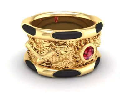 Luxury Dragon Pattern Gemstone Men Gold Ring 199 3D print model