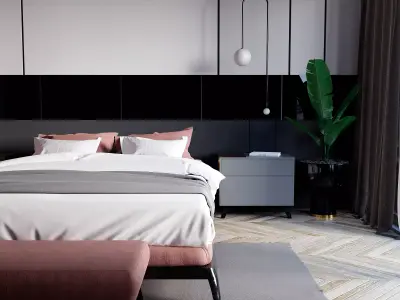 Modern Realistic bedroom Low-poly 3D model