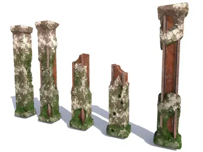 modern concrete columns destroyed and broken 3D model