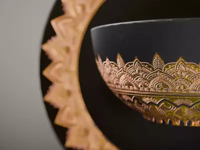 Black Marble and Gold Mandala Tableware Low-poly 3D model