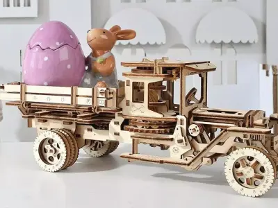 3D Wooden Vintage Truck Mechanical Puzzle Model 3D model