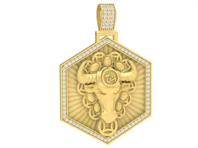 Luxury Bull Head Hexagon Pendant for Men 3719 3D print model