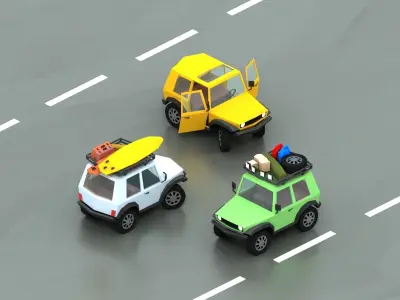 Cartoon vehicle pack with interior  3D model Low-poly  Low-poly 3D model
