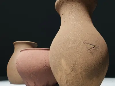 Jugs and Pot with Lid Low-poly 3D model