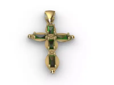Emerald Baguette Cross Pendant 3D print model