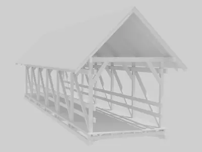 Wooden Covered Bridge Low-poly 3D model