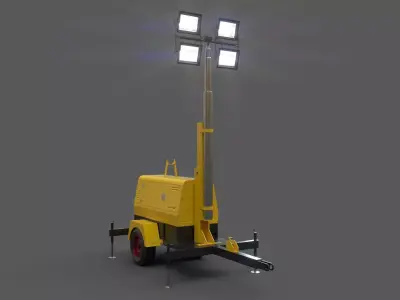 PBR Mobile Light Tower Generator B - Yellow Light Low-poly 3D model