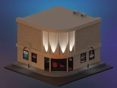 Cinema movie theater building Low-poly 3D model