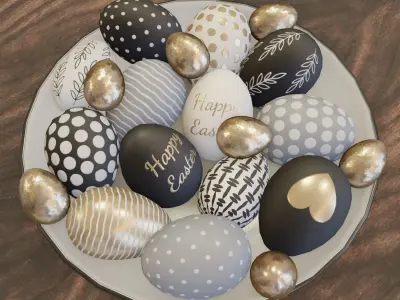 Black and white Easter eggs Low-poly 3D model