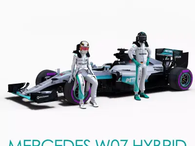 Mercedes W07 Hybrid Low-poly 3D model