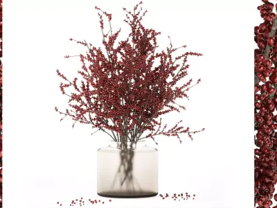 Bouquet of branches with red berries ilex vase 347 3D model