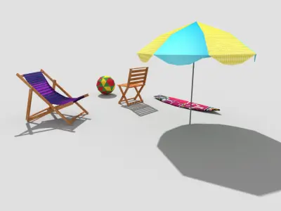 5 low poly beach props pack 1 Low-poly 3D model