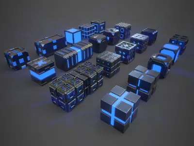 Sic-Fi Box Collection Metal Low-poly 3D model