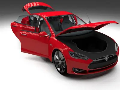 Tesla Model S with chassis and interior red 3D model