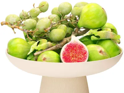 bowl of green figs and grapes fruit 3D model