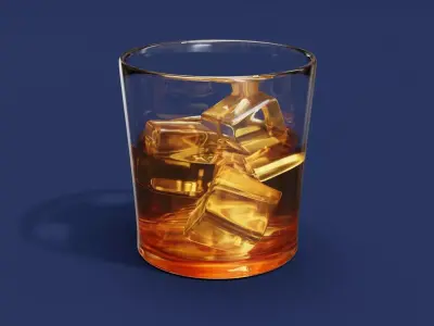 Drink Glass - Whiskey on Old Fashioned Glass 3D model