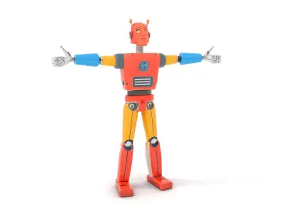 Retro Orange Robot model pack Low-poly 3D model