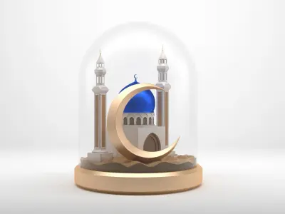 Ramadan Collection islamic mosque in glass dome 3D model