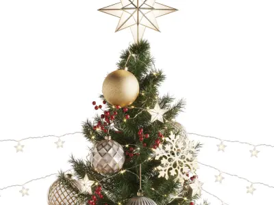 Christmas and New Year Decorations with Christmas tree  3D model