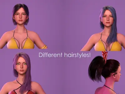 Girls in Swimsuits - Cute Stylized Characters Beach Casual Girls Low-poly 3D model