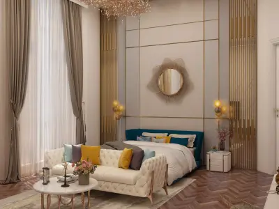 Opulent Modern Master Bedroom Interior Scene  Free low-poly 3D model