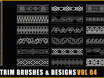 110 Trim Brushes and Designs-Border Pattern-Roll Brush-Fill- V04 3D model