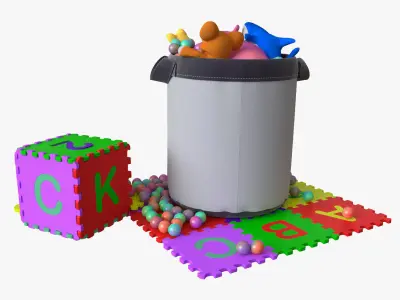 Basket with toys 3D model